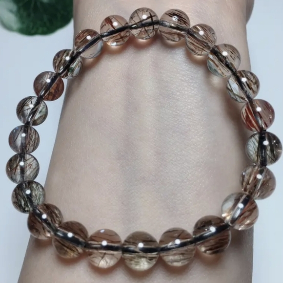 RARE 8mm Natural Black and Golden Rutilited Quartz - Picture 6 of 7